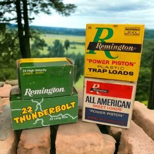 Lot of 4 Vintage Hunting Shot Gun Shell and 22 Cardboard Boxes Remington Skeet